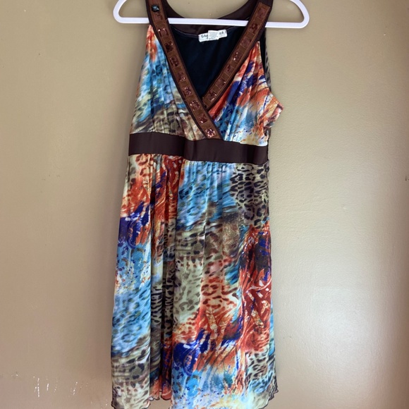 Plus size women's 2X dress brown blue yellow multi color sleeveless - Picture 5 of 5